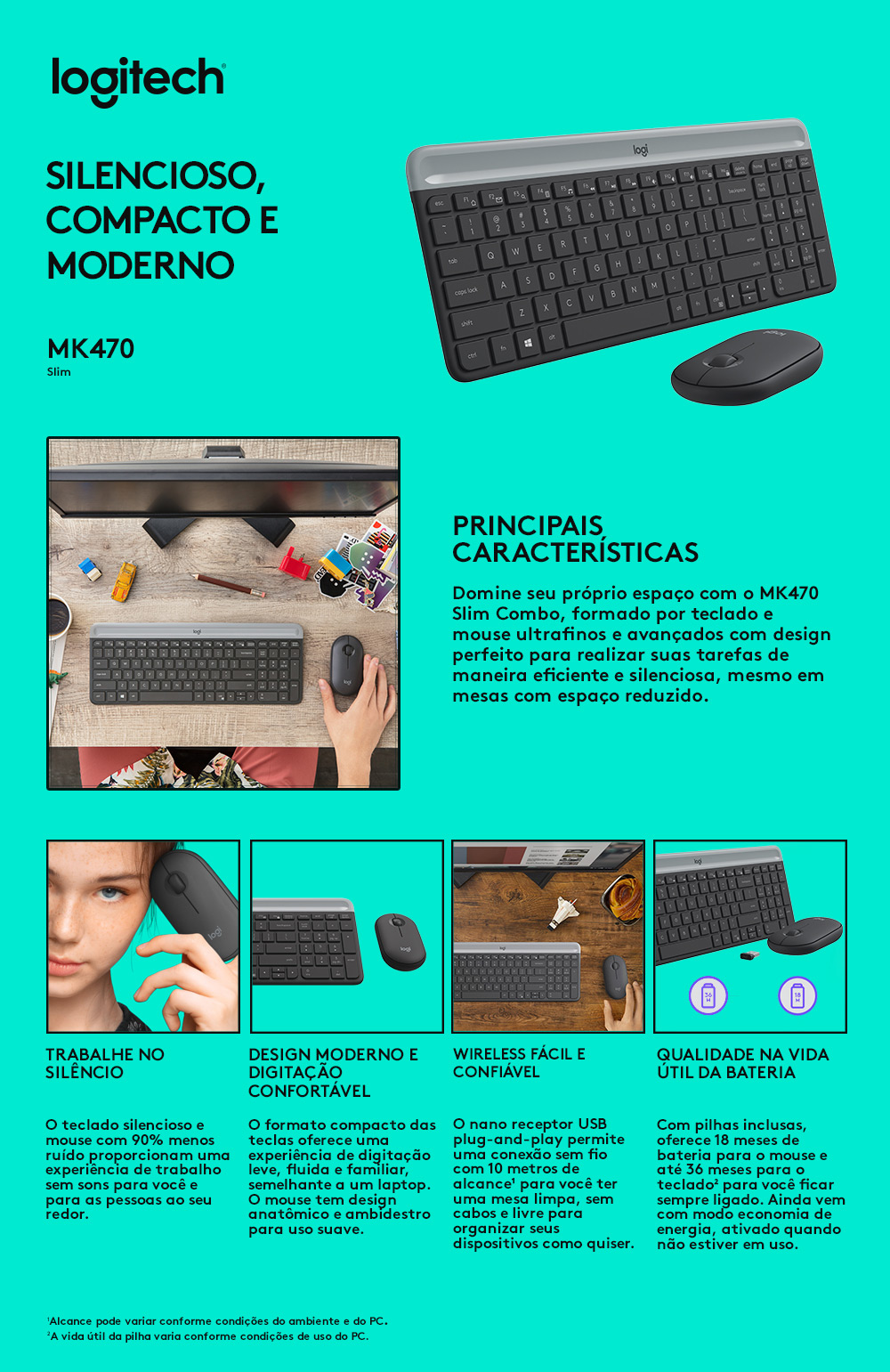 Kit Teclado e Mouse Logitech MK470 Sem Fio - 920-009268-C