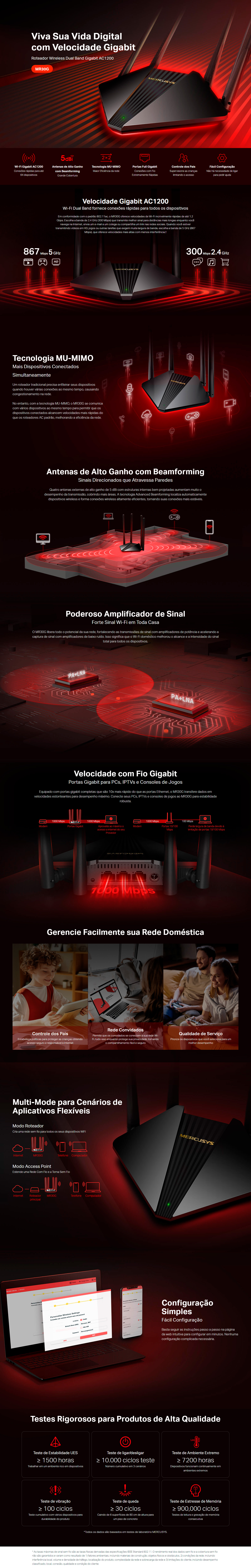 Roteador Mercusys Wireless Dual Band Gigabit AC1200 - MR30G