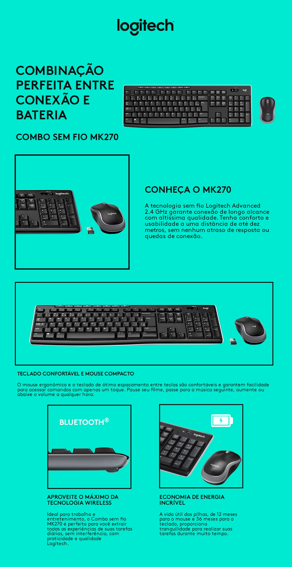 Kit Teclado e Mouse Logitech MK270 - 920-004433-C